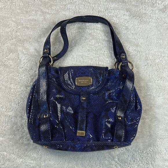 Michael Kors Brimfield python blue snakeskin shoulder bag hobo purse, large - Picture 1 of 10